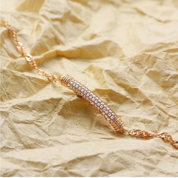 GOLD 14k Gold Plated Bar Cubic Zirconia Bracelet - Picture 2 of 2